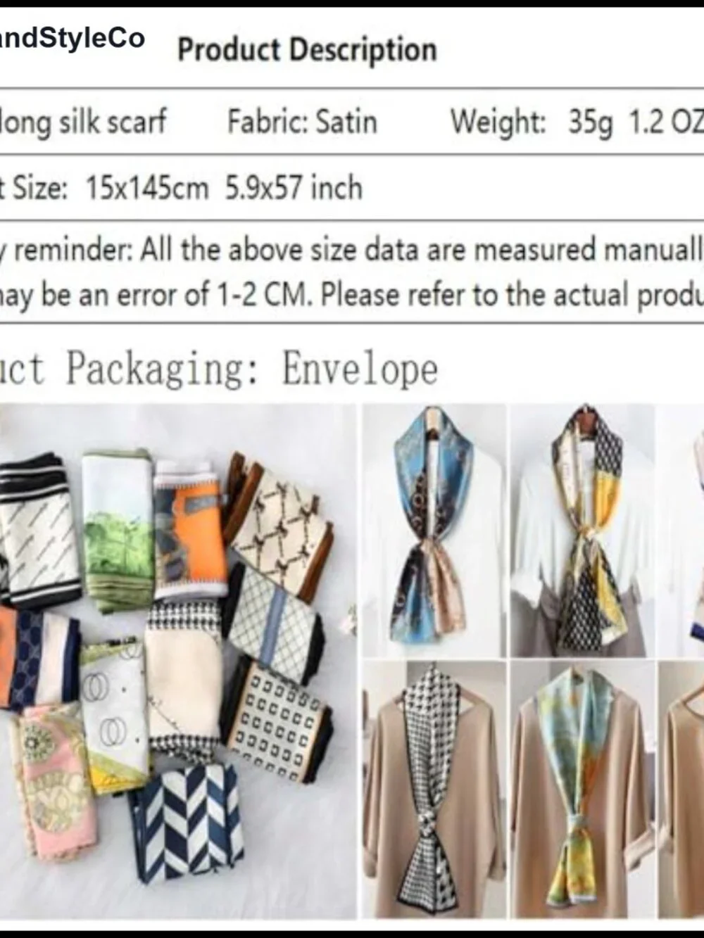 2 Pack Silk Feel Satin Scarves Long Thin Fashion Accessories Gift 5.9x57
